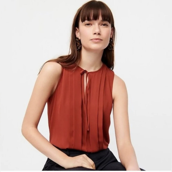 J.Crew [XS] Women's Pleated Tie-Neck Tank Blouse - Picture 8 of 9